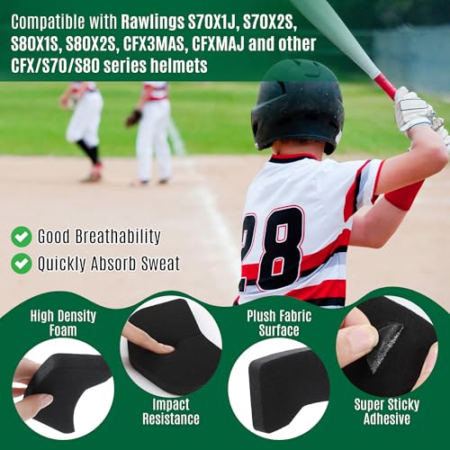 Gulfmew Batting Helmet Padding Kit, Compatible with Rawlings CFXFK Coolflo Fit, Velo, CFX, S70/S80 Baseball/Softball Helmet Models, Includes 2 Side Pads, 1 Front Pad, 15 Adhesive Hook and Loop Strips
