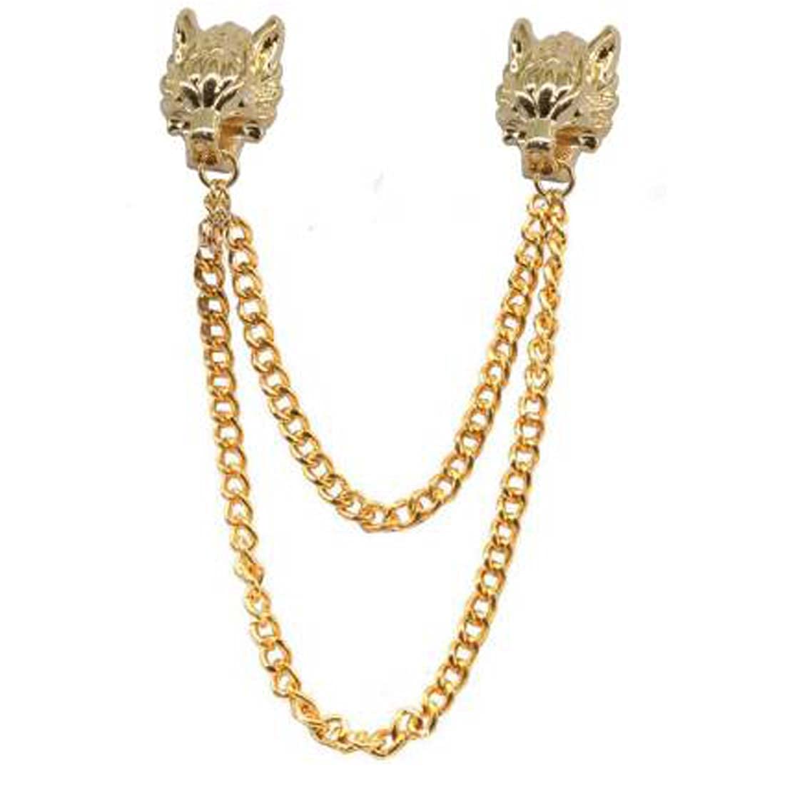 Vintage Wolf Head Brooch Personality Suit Pins Brooches Men Jewelry Chain Animal Lapel PinGold Brass Brooch For Men And Boys