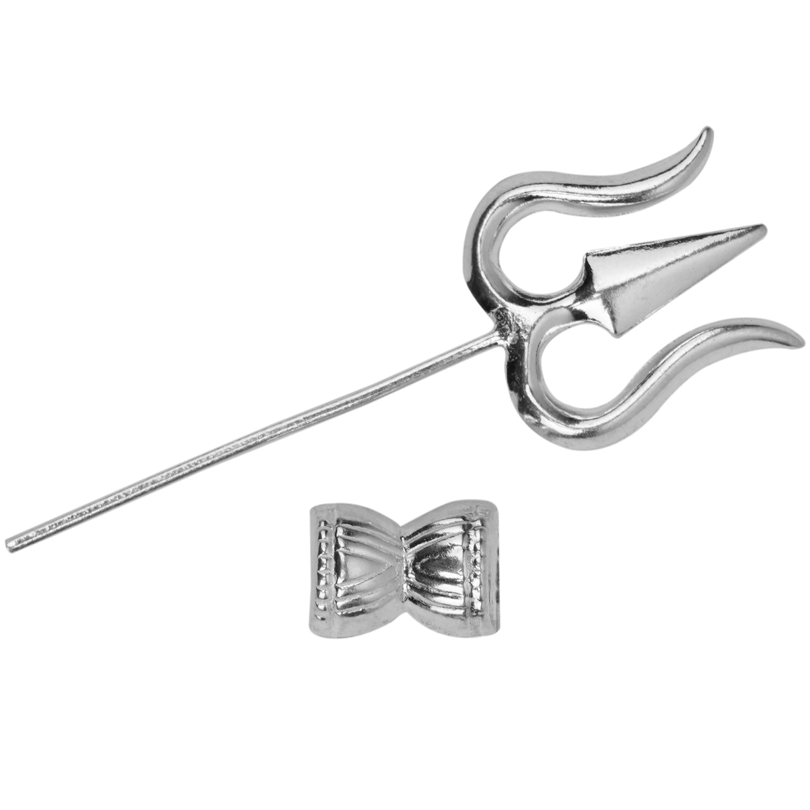 DHRUVS COLLECTION 925 Silver Combo of Small Trishul (Without Stand) & Damroo for Pooja Room, Home Decor, Mandir Decor, Donation & Gifting Purpose - 2.4 Grams