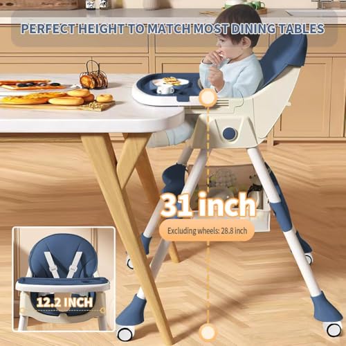 Image of High Chairs for Babies and Toddlers, 4 in 1 Convertible Baby High Chair, Portable High Chair for Travel with Adjustable Height and Back, Foldable HighChair with Wheels& Pu Cushion