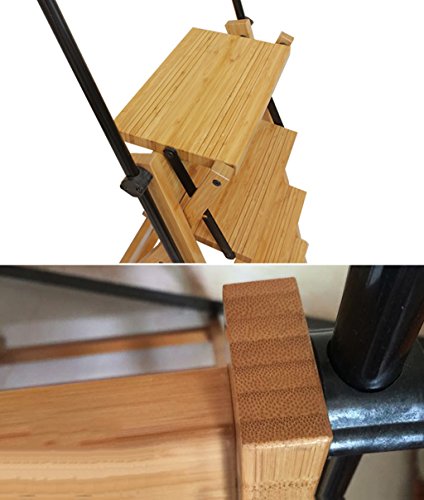 Taburete de paso de bambú plegable y convertible en silla con escalera para hogar 4