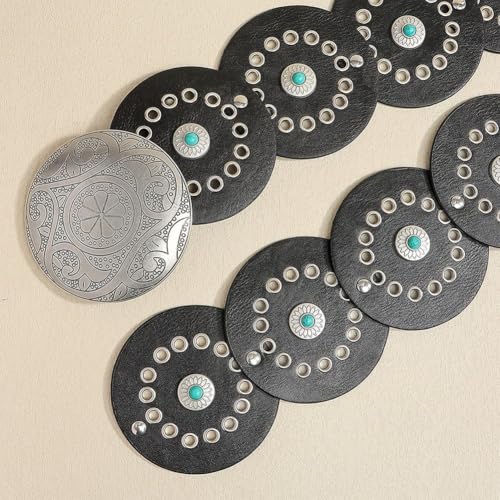 Western Leather Belts for Woman Concho Vintage Cowgirl Cowboy Disc Belt for Dress Skirt4