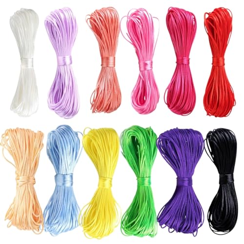 12 Fils Nylon pour Bracelets 1,5 mm Longueur Totale 240 m Fil Polyvalent pour Bijoux DIY Bracelets...