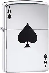 Zippo Isqueiro de bolso Ace of Spades 24011, cromado altamente polido