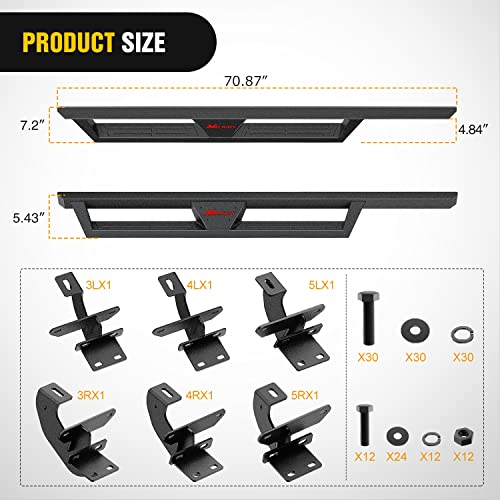 Image of Nilight Running Boards for 2018 2019 2020 2021 2022 2023 2024 2025 2026 Wrangler JL Unlimited 4 Door Dual-Stage Textured Black Powder Coated Slip-Proof Side Step Nerf Bars