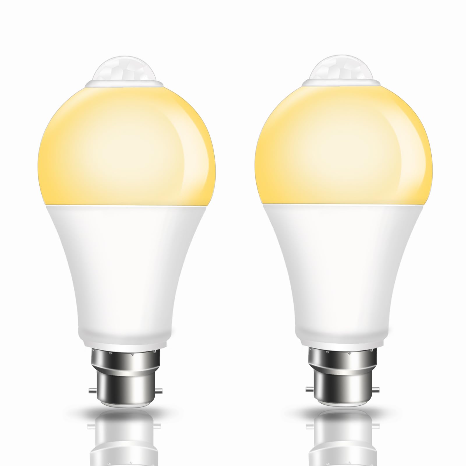 Caldarax PIR Motion Sensor LED Bulbs 9W, BC B22 Bayonet Light Bulbs Warm White 3000K, Equivalent 60W, Auto On/Off B22 Motion Sensor Light Bulb for Garage, Stairs, Hallway, Basement, 2 Pack