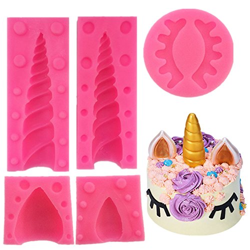 Unicorn Fondant Silicone Molds By Garloy,Unicorn Horn Ears and Eyelash Party Decoration