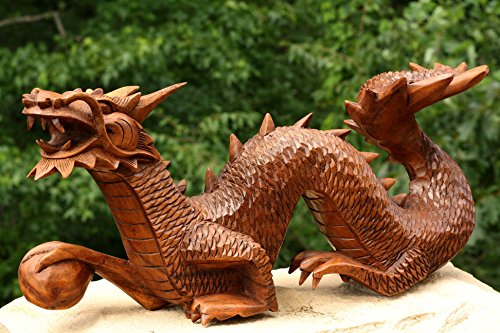 Figura Decorativa Dragón Tallada en Madera 16 in miniatura 2