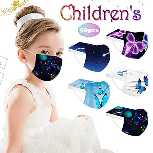 50Pcs Kids Disposable Face_Masks with Star, Butterfly, Rainbow Printed Designs Face Masks for Children Back to School (Multicolor_37)