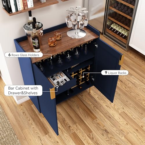 Image of ARTPOWER Sideboard Buffet Cabinet with Fluted Texture, Bar Cabinet, Blue