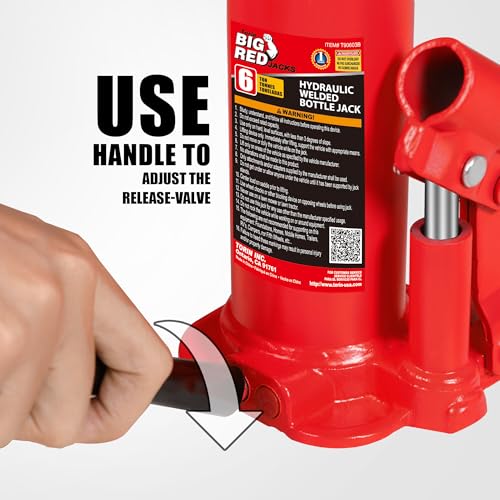 Image of Big RED T90613-1 Torin Hydraulic Welded Bottle Jack with Carrying Case, 6 Ton (12,000 lb) Capacity, Red