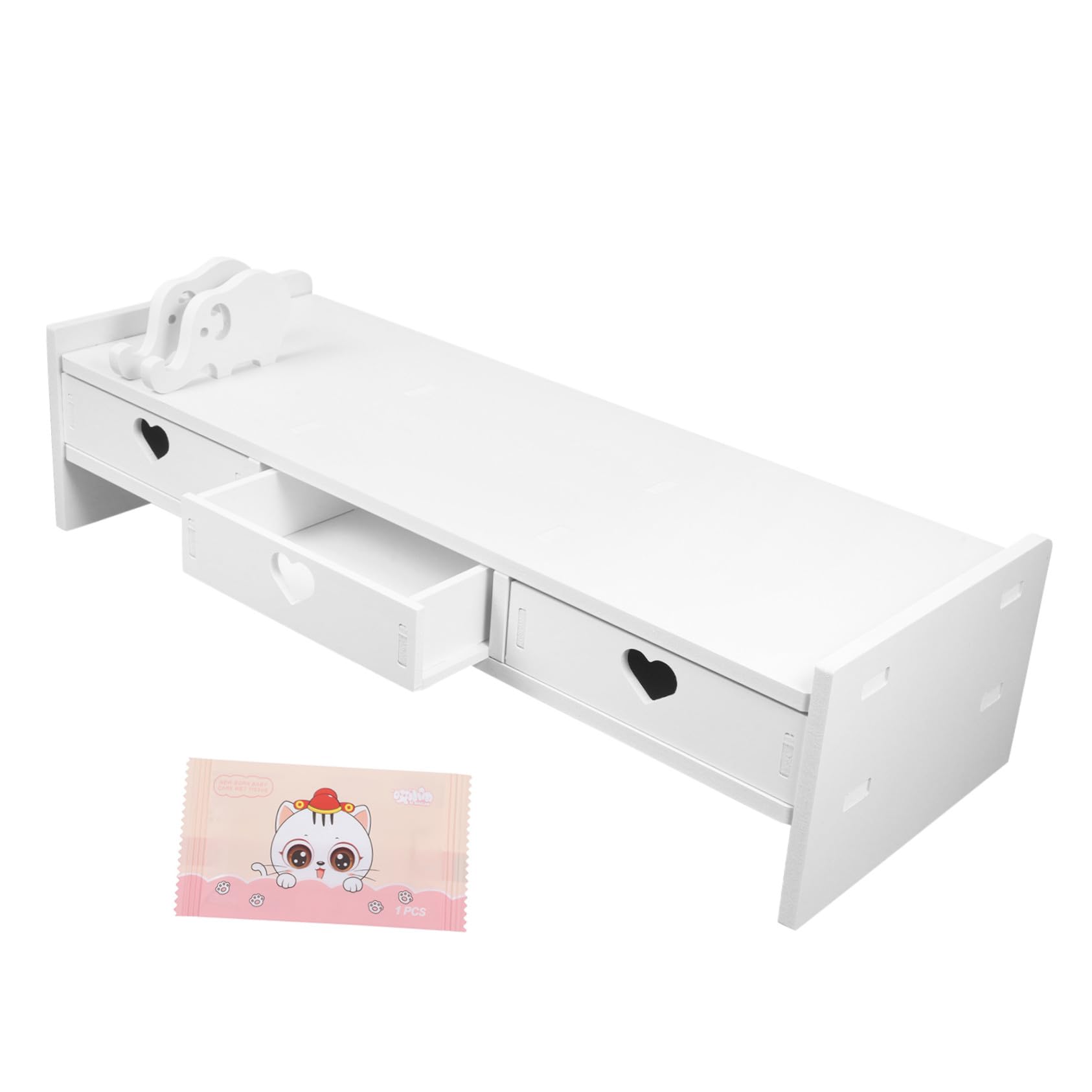 Réhausseur écran PC blanc pour organiser le bureau et ranger le clavier facilement