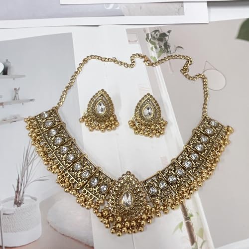 Indian Wedding Bridal Traditional Bohemian Jewellery Set For Women Girls Antique Silver Oxidized Ethnic Party Prom Wear Statement Necklace Earring Tassel Bollywood Choker Punk Crystal Fashion Gift for 4