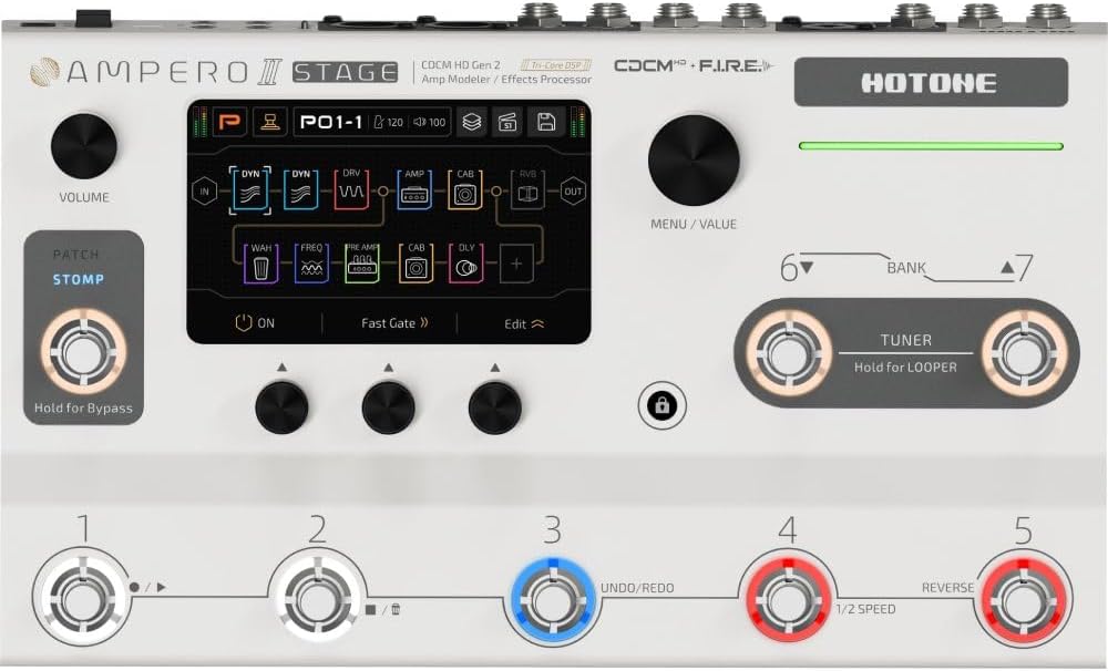 Multi-Effect Pedal Processor, Touchscreen, Guitar, Bass, Amplifier, Modeling, IR Cabinets, Simulation, Dual Effect Chains with FX Loop MIDI I/O Stereo OTG, Audio Interface