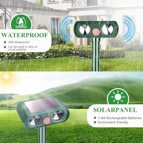 4 Pack Solar Ultrasonic Animal Repellent Outdoor Deer Repellent Devices Motion Detection Waterproof Cat Squirrel Skunk Raccoon Dog Deterrent Yard Farm Garden Patio - Image 5