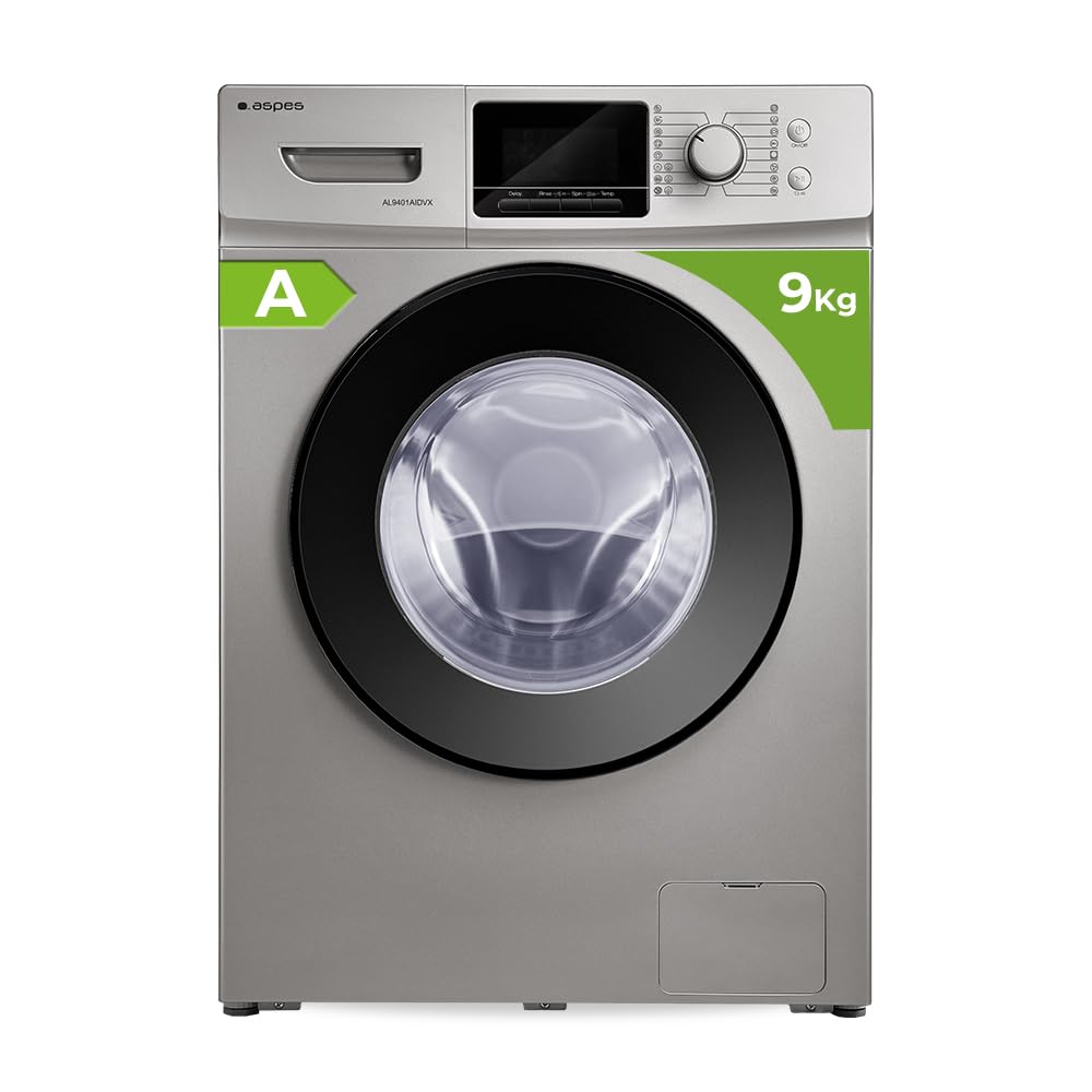 Aspes Lavadora 9 Kg Carga Frontal, Inox, AL9401AIDVX. 1400 rpm, Motor Inverter, 16 Programas, Eco-logic System, Tambor de Acero Inoxidable, Clase de Eficiencia Energética A