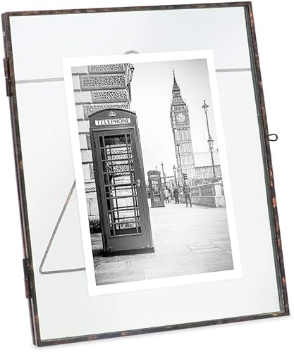 Isaac Jacobs - Marco metálico para fotos de escritorio, retro, de bronce y vidrio, flotante, con cierre de medallón para fotos, arte y más, Bronce