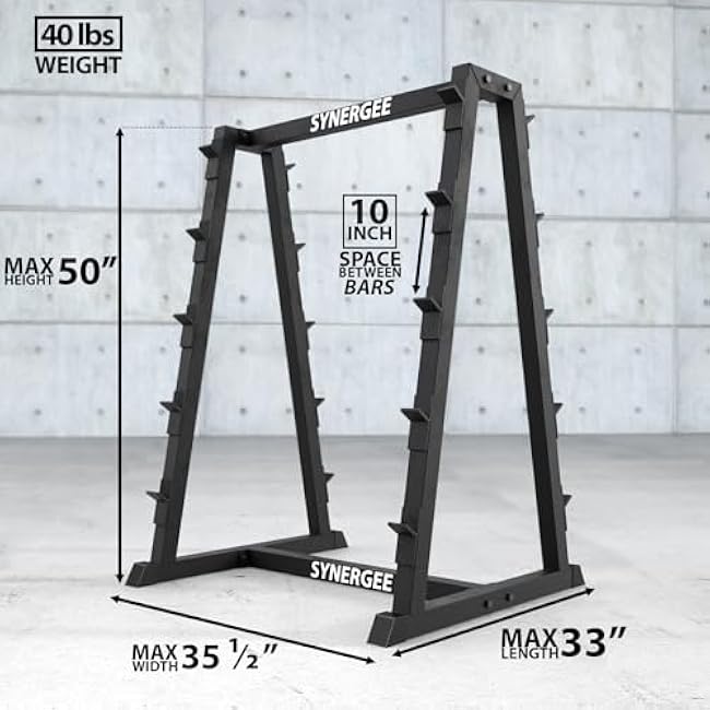 Synergee Fixed Barbell Storage Rack for Straight & Curl Bars. Organizes Fixed Barbells and Curls Bars. Great Barbell Stand for Home and Commercial Gyms.