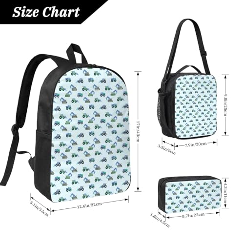 Machinery Excavator 17 Inch Backpack Sets Lunch Bag Lightweight Daypack for Men Women 3Pcs2