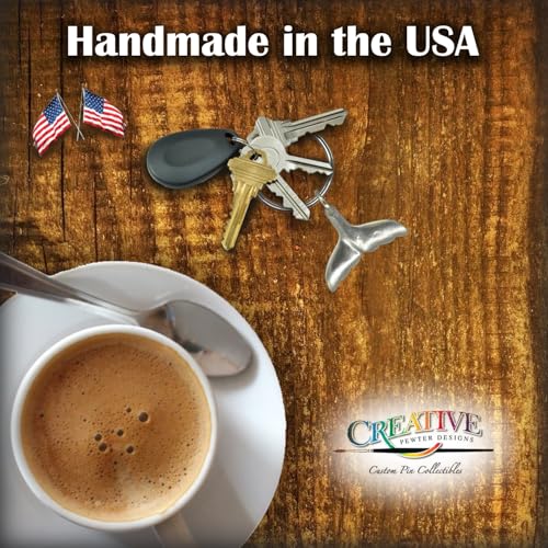 Whale Tail Keychain, Pewter, M640KC, 1 1/2”, 100% Handmade in the USA, Humpback Whale Keychain, Whale Fluke Key Chain, Key Ring, Key Fob, Whale Gift, 200 Mammal Designs Available.4