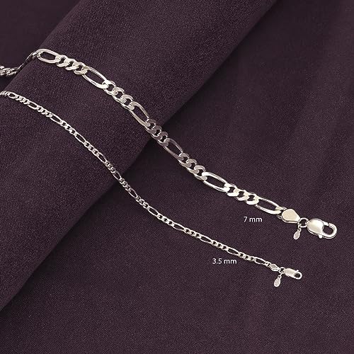 Image of TRUESILVER ACPL Italian 925 Sterling Silver 3.5MM Solid Diamond-Cut Figaro Link Chain Necklace for Women Men (16, 18, 20, 22, 24, 26 Inches)