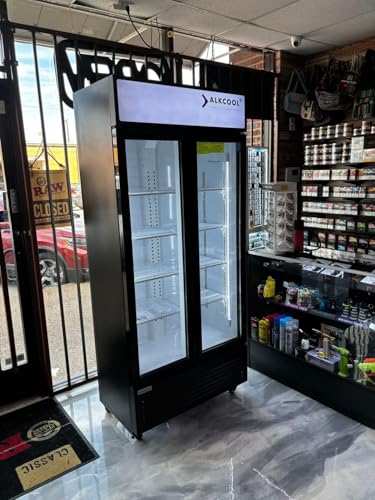Image of Commercial Beverage Refrigerator Display Fridge, Two Glass Door Upright Drink Cooler with LED Light Adjustable Shelves,ETL Sanitation,18.5 Cu Ft,35.6 inch Wide(Hinge Door