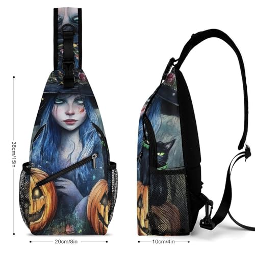 Small Cross Body Sling Bag For Women Men Mini Shoulder Bag Chest Pack For Travel Halloween Pumpkin Black Cat Magic Witch Painting2
