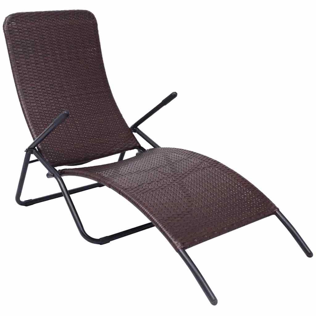 Sonnenliege Klappbar braun Poly Rattan Gartenliege mit Rückenlehne und Kopfstütze, Outdoor Liegestuhl mit Armlehne und Rollen für Terrasse Balkon Pool Wellness Relax