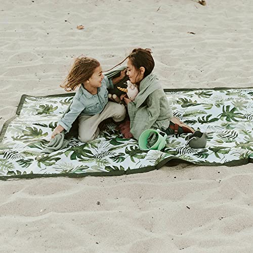 Image of Little Unicorn 5'x7' Outdoor Family Picnic & Beach Blanket | Durable & Water-Resistant Fabric | Compact Fold & Easily Wipes Clean | Zipper Pocket (Tropical Leaf)
