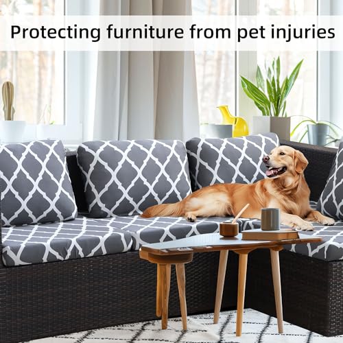 Image of 8Pcs Stretch Patio Cushion Covers,Outdoor Couch Covers Replacement,Outdoor Couch & Sofa Slipcovers,for Patio Furniture Cushion Covers,Washable Reusable Furniture Protector (BTC02-Gray,Cover Only)
