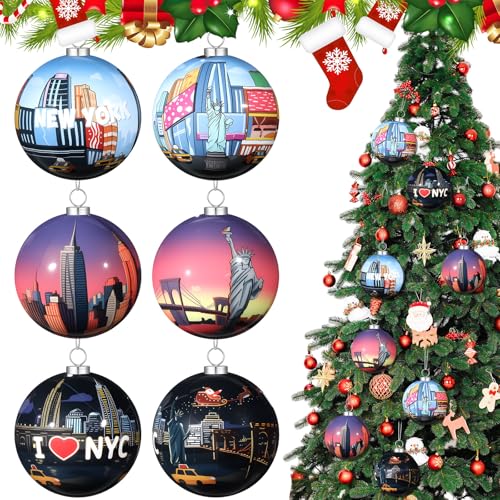 Soulchen 6 Pcs Christmas New York Ornament Ball 2.76 Inch for Christmas Tree Decoration Xmas Gift Holiday Decorative Present