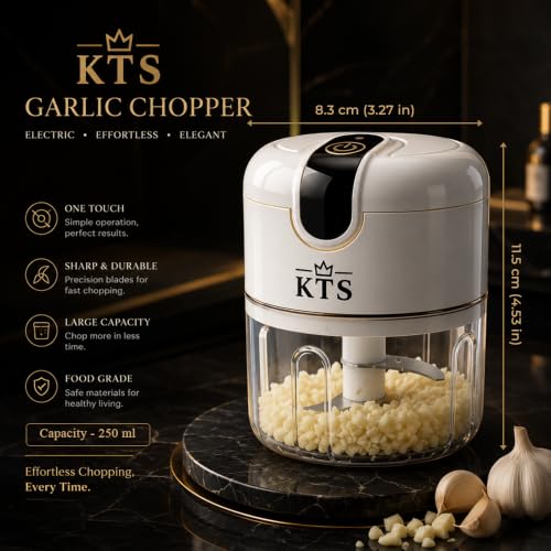 Image of KTS Electric Mini Garlic Chopper,Food Processor,Portable Cordless Garlic Mincer Masher, with USB Charging For Vegetable, Chilli, Fruits, Ginger, Baby Food masher, Seasoning 250ml