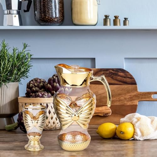 Image of Crystal Golden Water and Juice Glasses Set of 6 and Jug 1 piece Transparent, Glass and Jug Set for Dining Table,Party,Gift Set,All pourpse use Set of 1 (7 piece) (MT-5)