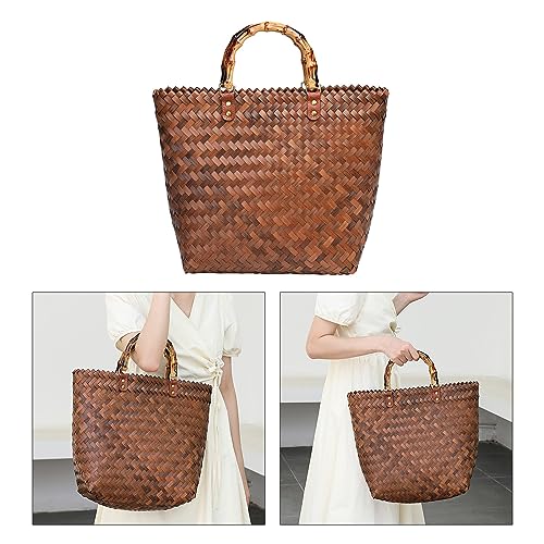 Bolso tejido retro de paja para mujer estilo tote miniatura 3