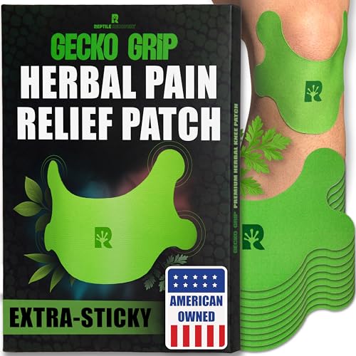 Gecko Grip Herbal Knee Patch | Pain Relief Patches for Knees & Joints | Extra-Sticky Maximum Strength Herbal Knee Pain Patches for Everyday Wellness (10 Count) | Flexible Comfort-Stretch Fit