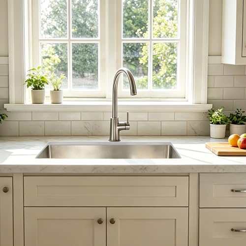 Image of 28 Inch Undermount Kitchen Sink, 28x18 inch 3D Embossed 16 Gauge Handmade Stainless Steel Single Bowl, 9 Inch Deep Under Mount, Brushed Nickel with Drain Strainer, RV Laundry Wet Prep Utility Sink