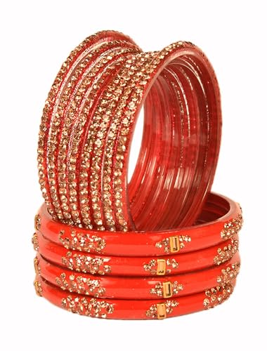 Image of Swara Creations Green Mehrun Red Glass Bangles Set for Women | Zirconwork Bangles | Glass bangles for festivals & occasions, Traditional glass bangles (SKU276)