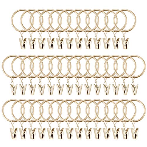 Image of Fivebop 40 Pack Rings Curtain Clips Rustproof Metal Window Drapery Clip Vintage Heavy Duty Eyelet Curtain Rods Hangers Rings with Hooks, 1.25In Inner Diameter(Golden)