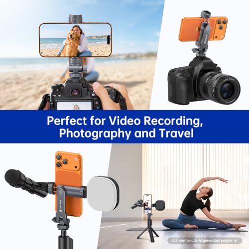 Image of SYNCWIRE Tripod Phone Mount, Universal Smartphone Mount Adapter with 2 Cold Shoe and 1 /4 inch Screw, 360 Rotates and 180 Tilts Adjustable Cell Phone Clamp Holder for Enhancing Mobile Photography Setup