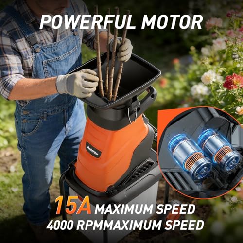 Image of MAXLANDER 15-Amp Electric Wood Chipper Shredder, 1.78-Inch Cutting Capacity, 15:1 Reduction Ratio, Yard Mulcher with 50L Collection Bin, Corded Garden Shredder for Branches & Twigs