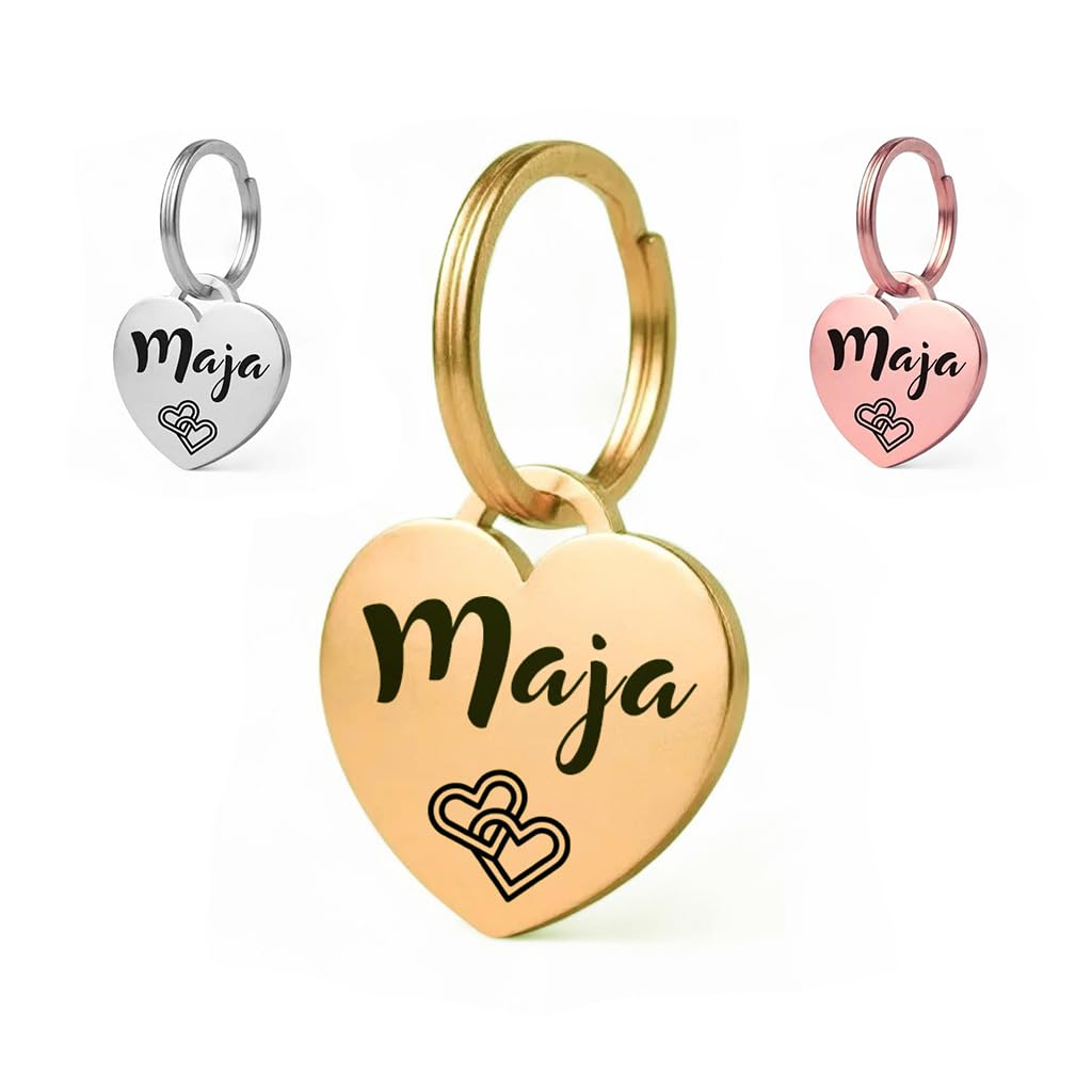 Médaille pour chien GOLDEN PAW en acier inoxydable avec gravure en forme de cœur, personnalisable et robuste, dogtag pour chiens, chevaux, chats et chiots – Or