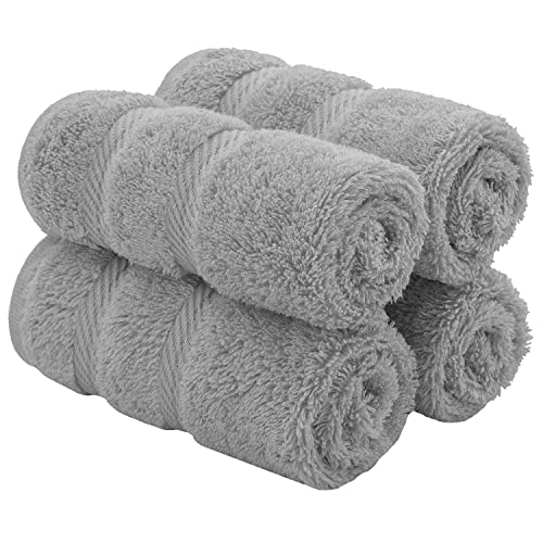 American Soft Linen - Toallas de auténtico algodón turco de calidad hotelera prémium; máxima suavidad y absorción para rostro, manos, cocina y limpieza (4 unidades de toallas faciales, gris Rockridge)