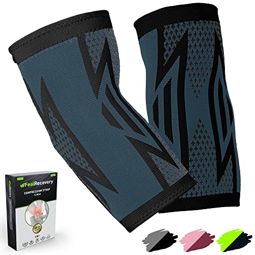 2 Coderas Deportivas de Compresión Hombre Mujer - Coderas para Epicondilitis o Codo de Tenista y Tendinitis para Calistenia, Gym, Baloncesto - Transpirable y Antideslizante (Negro, Medium)