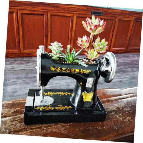 Pot à succulentes noir en résine haut de gamme, design vintage machine à coudre durable