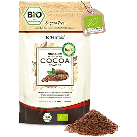 Nortembio Biologischer Fettarmes Kakaopulver 130 g. 100% Natürlich. Gourmet-Qualität. Kakao aus Ghana Glutenfrei und Zuckerfrei Cover