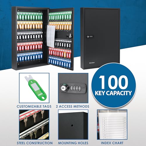 Barska Adjustable Key Cabinet Wall Mount Lock Box With Colorful Key Tag Labels For Key Storage & Organization thumb #6