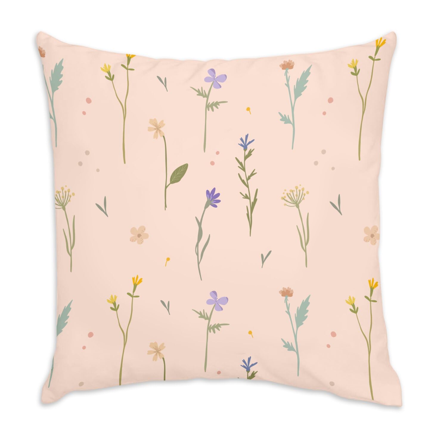 Coussin en velours blanc déco salon motif minimaliste floral pastel rose 40x40 cm