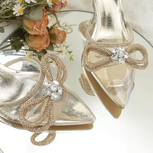 JENN ARDOR Slingback Heels for Women Low Heels Dress Shoes Bow Kitten Pumps Rhinestone Dressy Heeled Sandals3