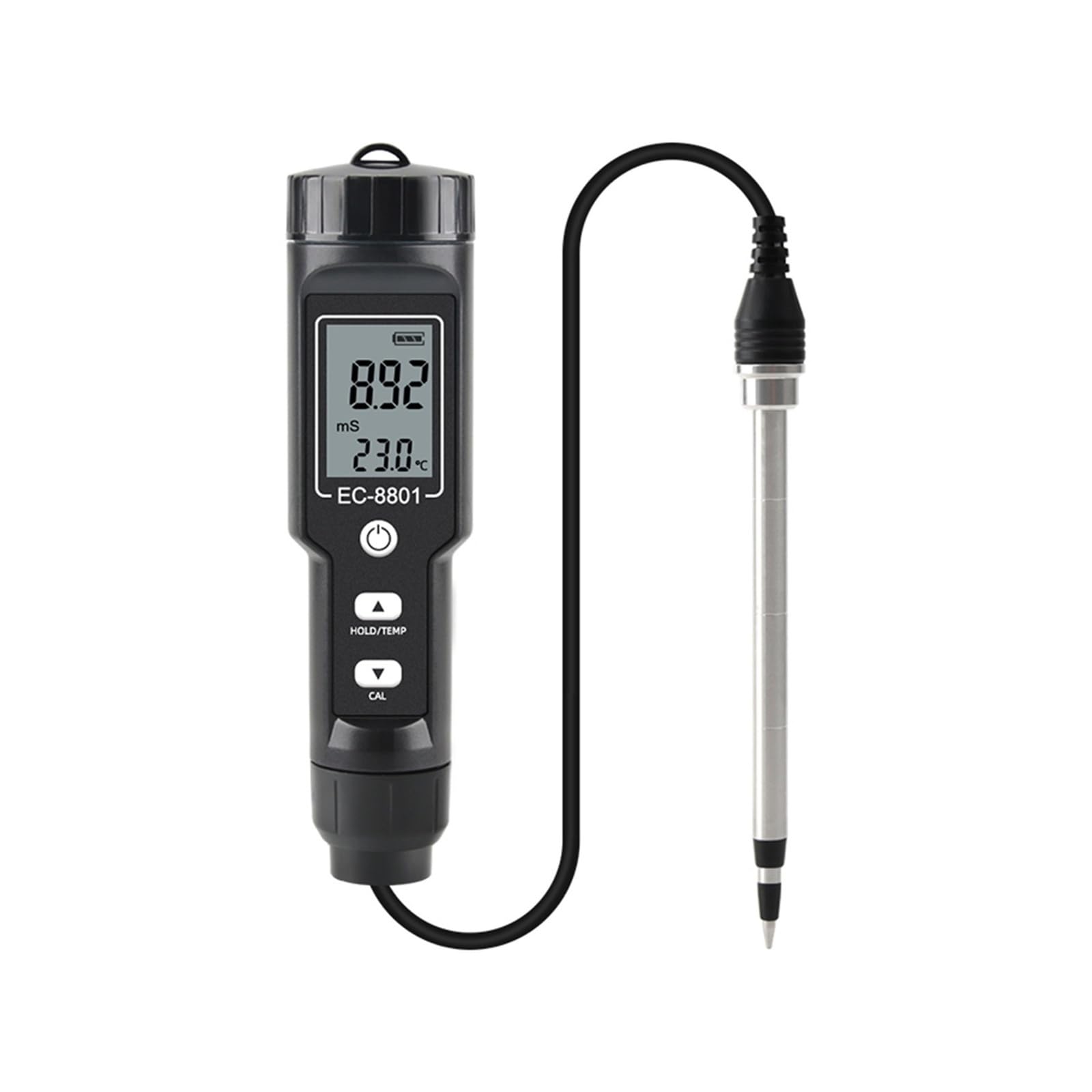 Feuchtigkeitsmesser, Digitaler EC/Temp Bodentester 0,00 ~ 10, ms/cm Leitfähigkeitsmessgerät Sensor Erdanalysator mit ATC Pflanzgarten Outdoor für Garten, Bauernhof(EC-8801B)