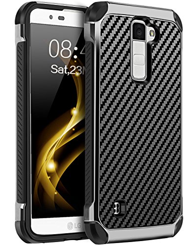 BENTOBEN Phone Case LG K8 2016 / LG K7 / LG Treasure LTE, Case for LG Tribute 5 / LG Escape/LG Phoenix 2, Dual Layer Hybrid PC TPU Bumper Carbon Fiber Texture Rugged Shockproof Protective Case Black